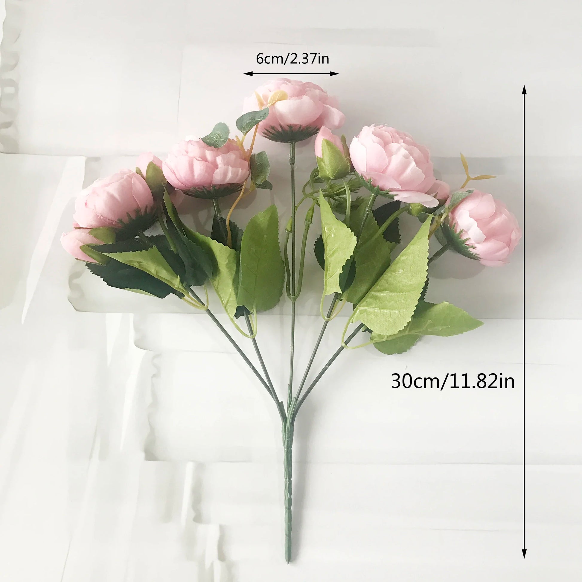 Artificial Peony Flower Bouquet Rose Pink Silk with 5 Large Heads & 4 Buds, Realistic Fake Flowers for Home Decor