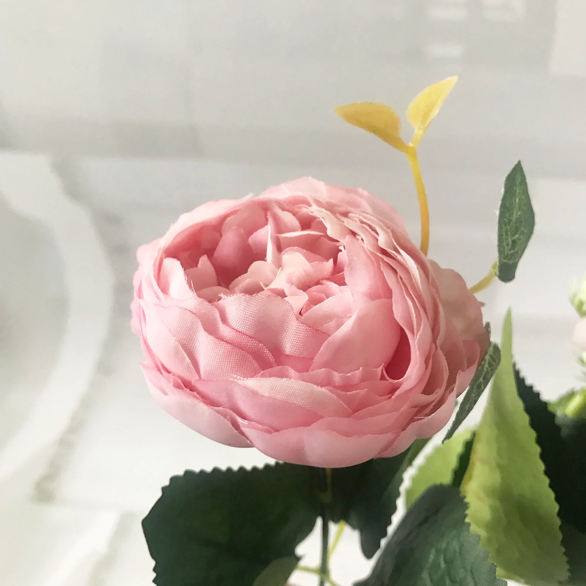 Artificial Peony Flower Bouquet Rose Pink Silk with 5 Large Heads & 4 Buds, Realistic Fake Flowers for Home Decor