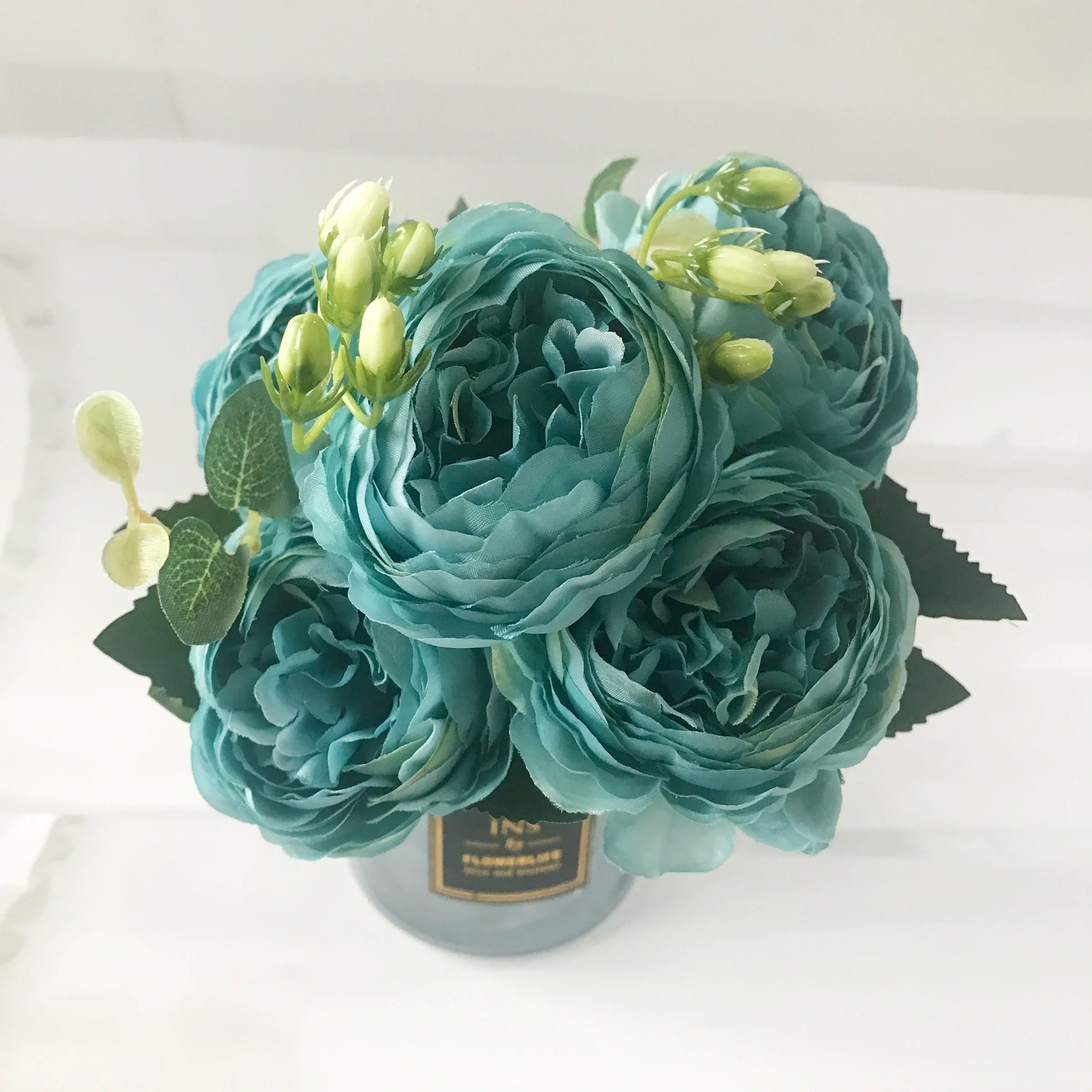 Artificial Peony Flower Bouquet Rose Pink Silk with 5 Large Heads & 4 Buds, Realistic Fake Flowers for Home Decor