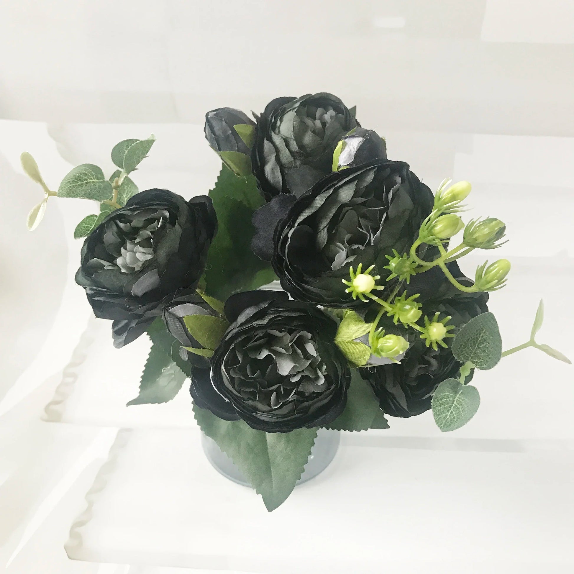 Artificial Peony Flower Bouquet Rose Pink Silk with 5 Large Heads & 4 Buds, Realistic Fake Flowers for Home Decor