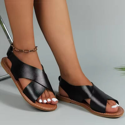 Womens Flat Sandals Soft PU Leather Beach Shoes 3