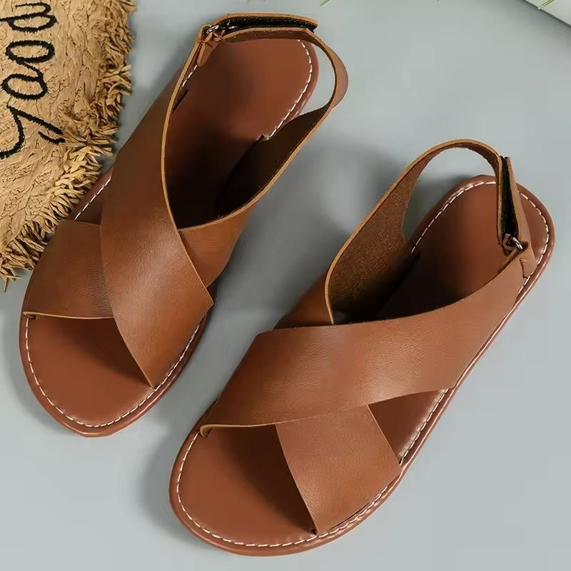 Womens Flat Sandals Soft PU Leather Beach Shoes 4