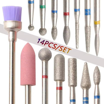 Nail Drill Bit Set 14 Piece Manicure Pedicure Polishing Tools 2