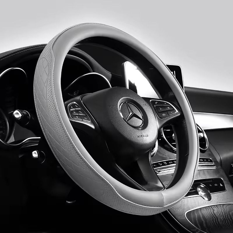 Napa Leather Perforated Steering Wheel Cover Non Slip Breathable 15 Inch 4