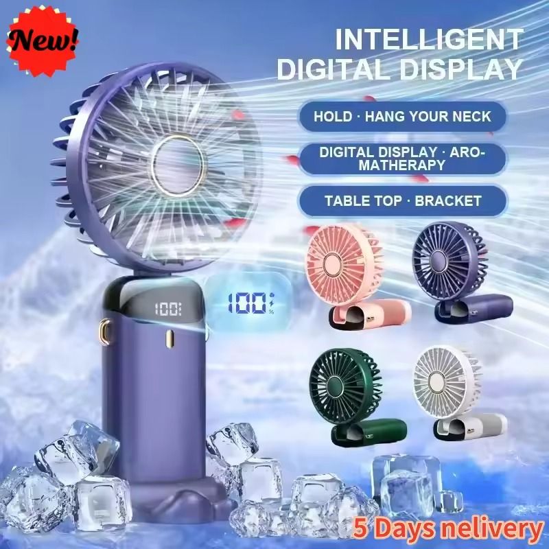 Rechargeable Foldable Mini Fan with LED Display and Adjustable Speeds