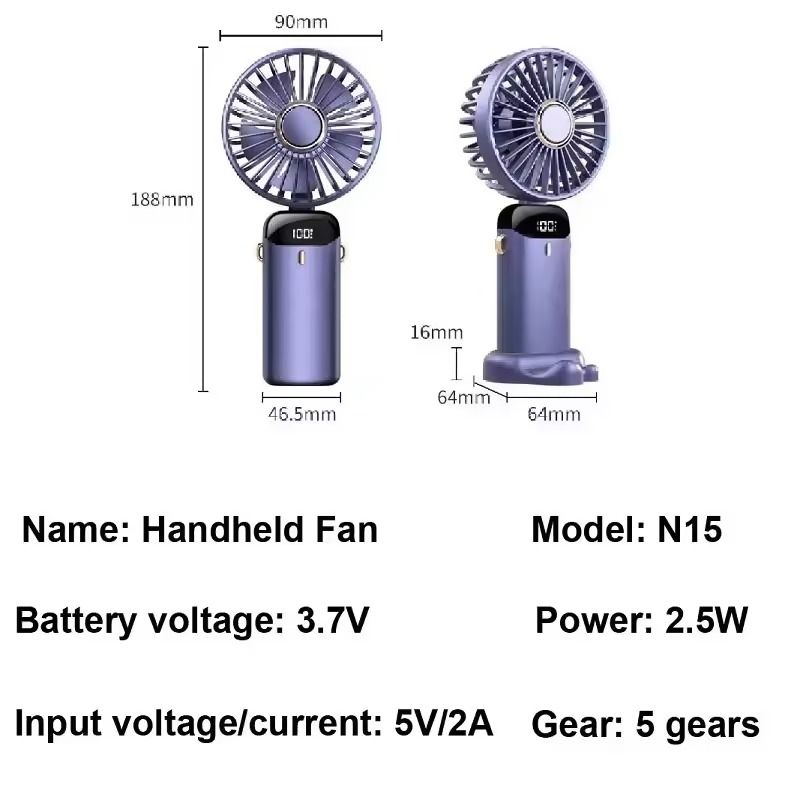 Rechargeable Foldable Mini Fan With LED Display And Adjustable Speeds 5