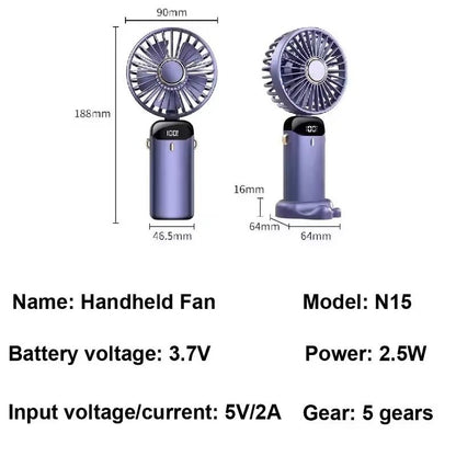 Rechargeable Foldable Mini Fan With LED Display And Adjustable Speeds 5