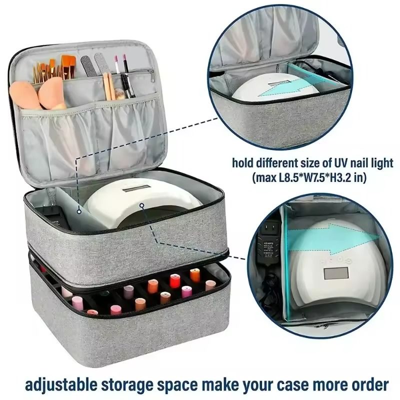 Portable Double Layer Nail Polish Storage Bag 30 Compartment Organizer 2