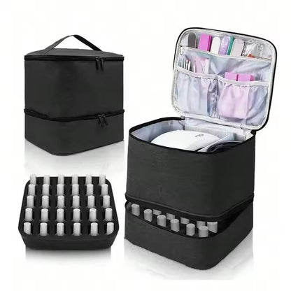 Portable Double Layer Nail Polish Storage Bag 30 Compartment Organizer 8