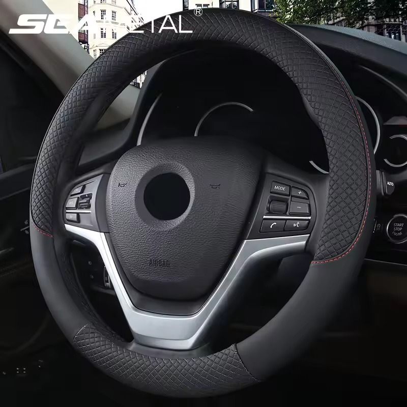PU Leather Anti Slip 38cm Steering Wheel Cover