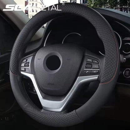 PU Leather Anti Slip 38cm Steering Wheel Cover