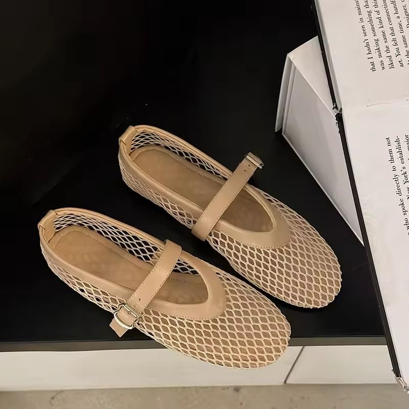 Cut Out Mary Jane Flats Women Round Toe Breathable Fishnet Summer Shoes 3