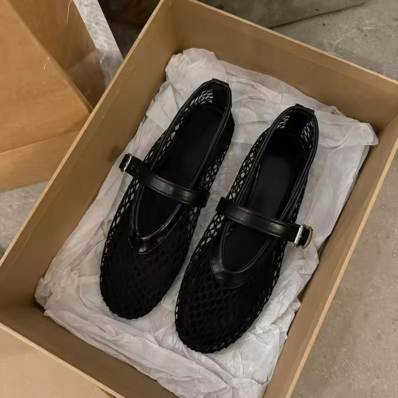 Cut Out Mary Jane Flats Women Round Toe Breathable Fishnet Summer Shoes 6