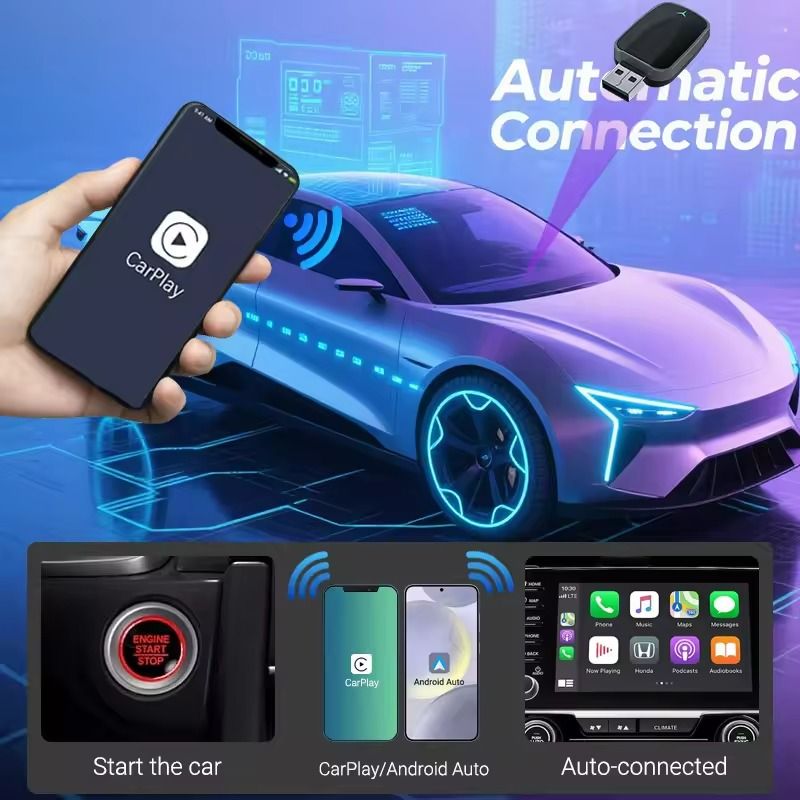 Wireless CarPlay And Android Auto Adapter Low Latency 5GHz Plug And Play 1