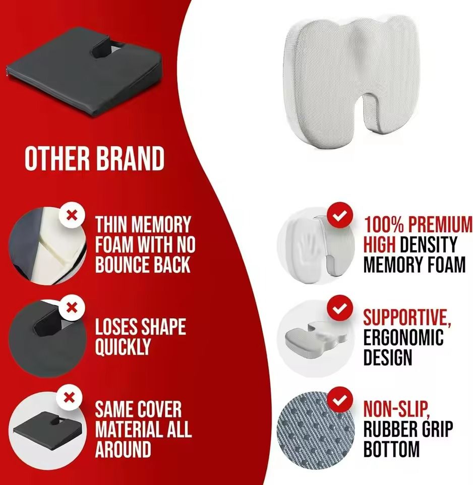 Ergonomic Memory Foam Seat Cushion For Office And Hemorrhoid Relief 4