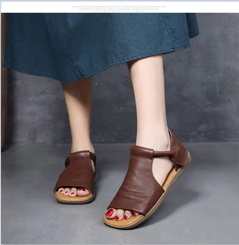 Women Open Toe Flat Sandals With Cross Strap And Adjustable Ankle Strap 4