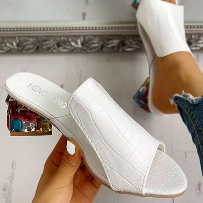 Elegant Crystal Square-Heel Sandals for Women – Chic Open-Toe Summer Fashion