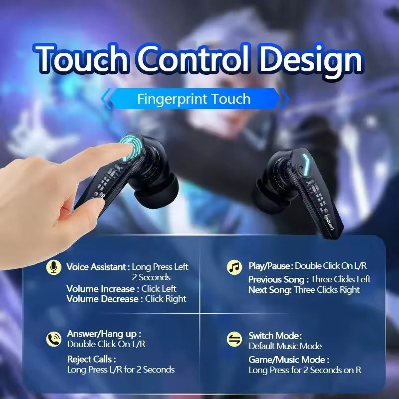 Lenovo Wireless Bluetooth Earbuds With Touch Control And Noise Reduction 2