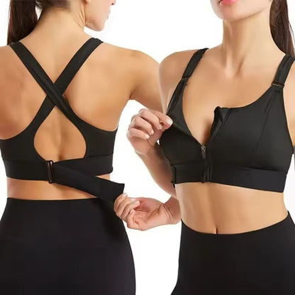 Front Zipper Sports Bra with Adjustable Straps and Shockproof Support for Women