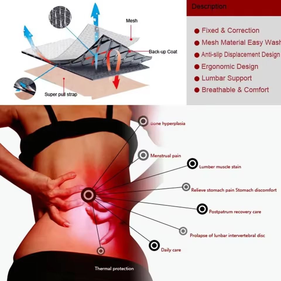 Adjustable Lumbar Support Belt With Self Heating And Magnetic Therapy 2