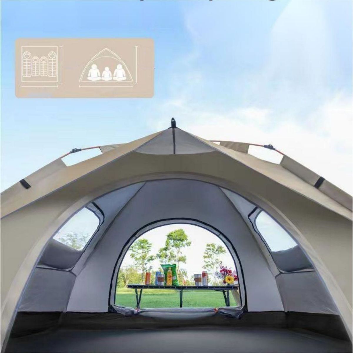 Outdoor Automatic Quick-opening Tent Self-driving Travel Camping Tent with Two Doors and Two Windows