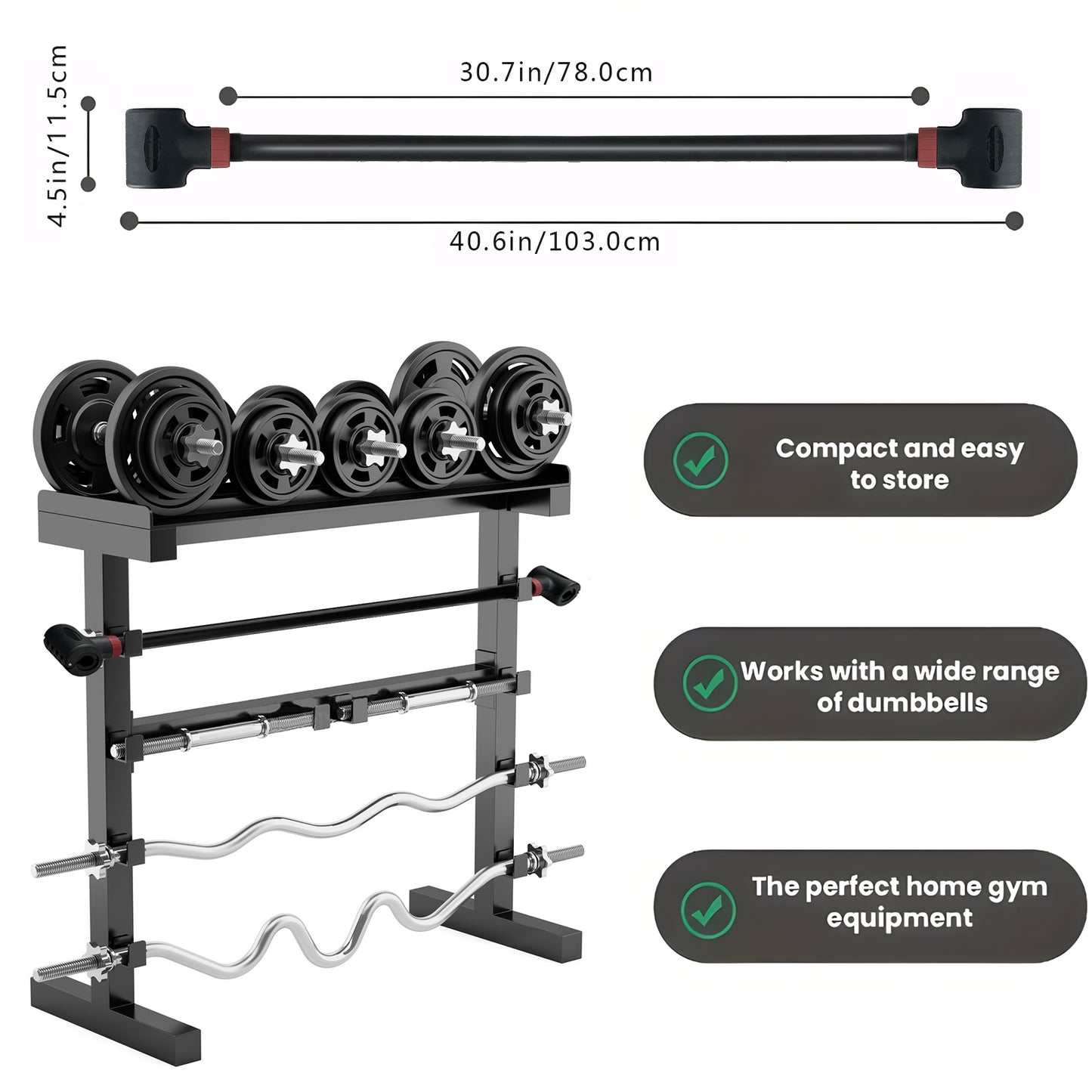 Adjustable Dumbbell Converter to Barbell Set Heavy-Duty Weightlifting Bar