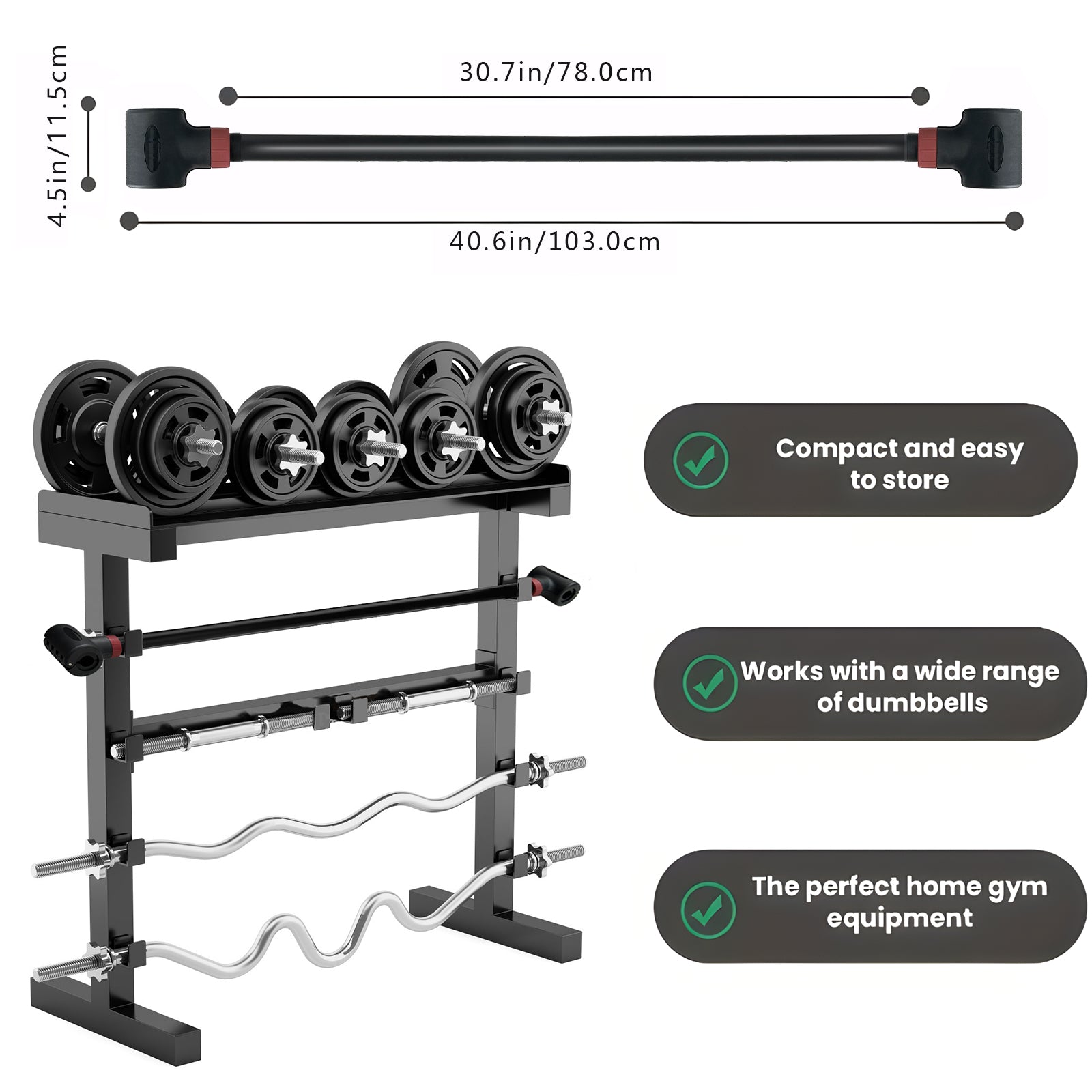 Adjustable Dumbbell Converter to Barbell Set Heavy-Duty Weightlifting Bar