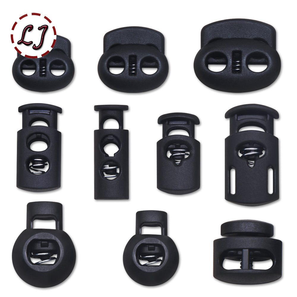 Plastic Cord Locks Stopper Buckles Toggles Ends, Shoelace Drawstring Clips for DIY Bag, Sportswear, Crafts, Black Frost