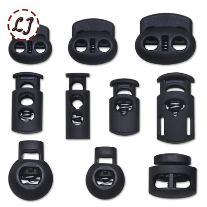 Plastic Cord Locks Stopper Buckles Toggles Ends, Shoelace Drawstring Clips for DIY Bag, Sportswear, Crafts, Black Frost