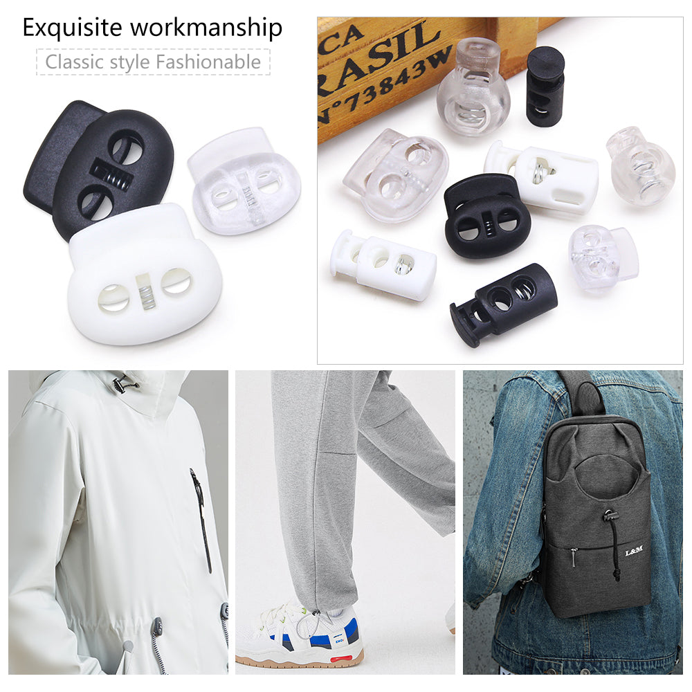 Plastic Cord Locks Stopper Buckles Toggles Ends, Shoelace Drawstring Clips for DIY Bag, Sportswear, Crafts, Black Frost
