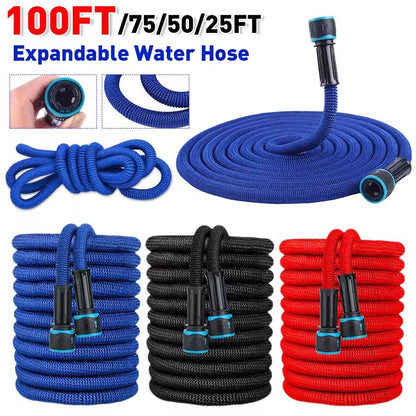 Expandable Garden Water Hose with Spray Nozzle for Irrigation and Car Washing
