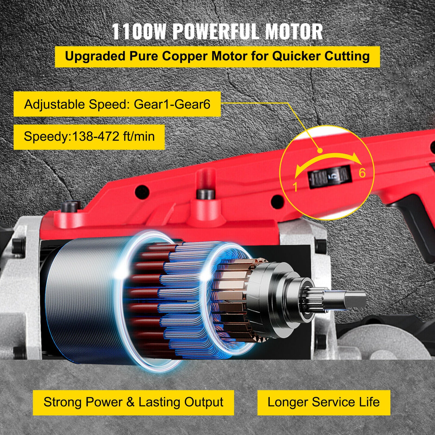 10Amp Portable Cordless Bandsaw with Variable Speed & Deep Cut Capacity for Metal, Wood, Pipes, Rebar