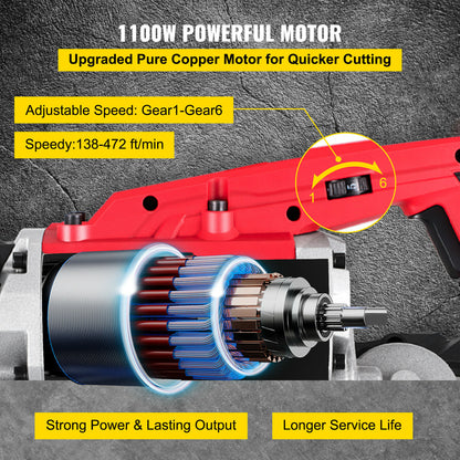 10Amp Portable Cordless Bandsaw with Variable Speed & Deep Cut Capacity for Metal, Wood, Pipes, Rebar