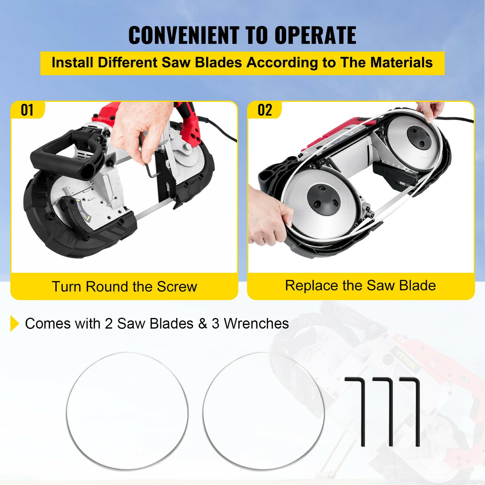 10Amp Portable Cordless Bandsaw with Variable Speed & Deep Cut Capacity for Metal, Wood, Pipes, Rebar