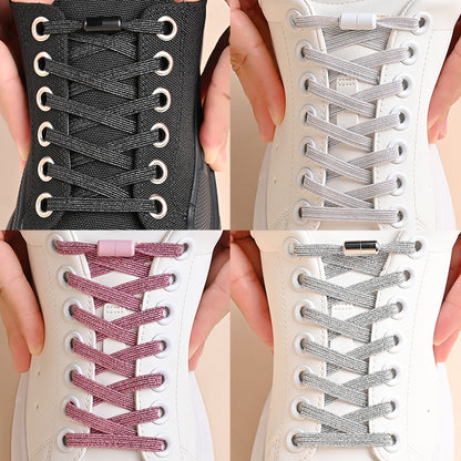 Elastic No Tie Shoe Laces for Sneakers, 1Pair Colorful Buckle Shoelaces with Pearl Light Finish | Fashion Slip-On Laces