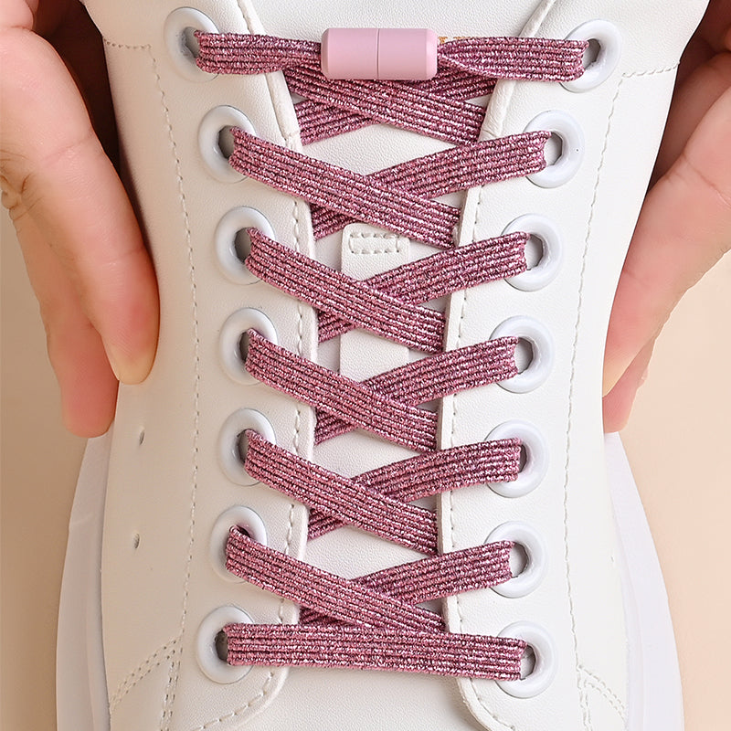 Elastic No Tie Shoe Laces for Sneakers, 1Pair Colorful Buckle Shoelaces with Pearl Light Finish | Fashion Slip-On Laces