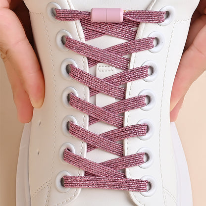 Elastic No Tie Shoe Laces for Sneakers, 1Pair Colorful Buckle Shoelaces with Pearl Light Finish | Fashion Slip-On Laces
