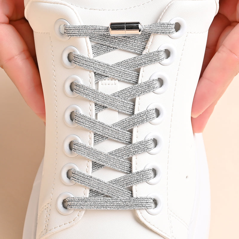 Elastic No Tie Shoe Laces for Sneakers, 1Pair Colorful Buckle Shoelaces with Pearl Light Finish | Fashion Slip-On Laces