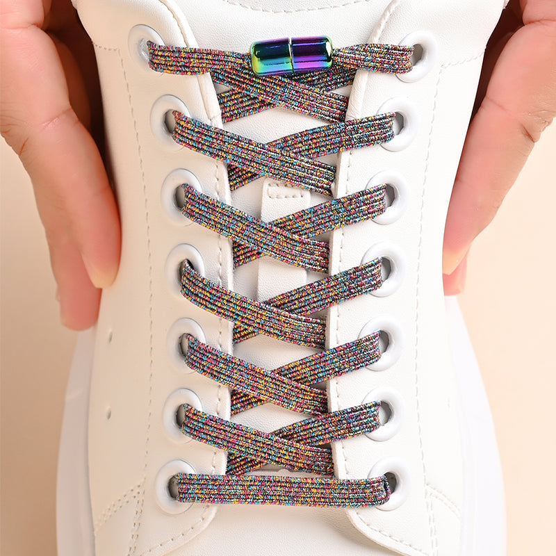 Elastic No Tie Shoe Laces for Sneakers, 1Pair Colorful Buckle Shoelaces with Pearl Light Finish | Fashion Slip-On Laces