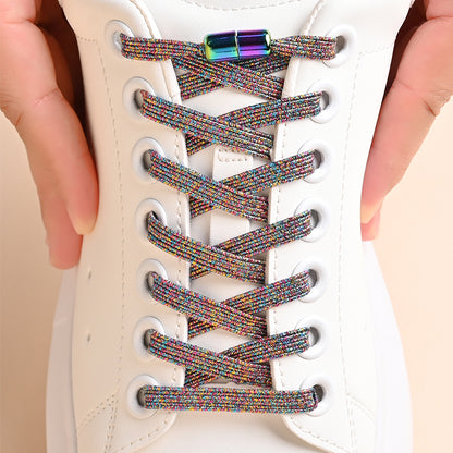 Elastic No Tie Shoe Laces for Sneakers, 1Pair Colorful Buckle Shoelaces with Pearl Light Finish | Fashion Slip-On Laces
