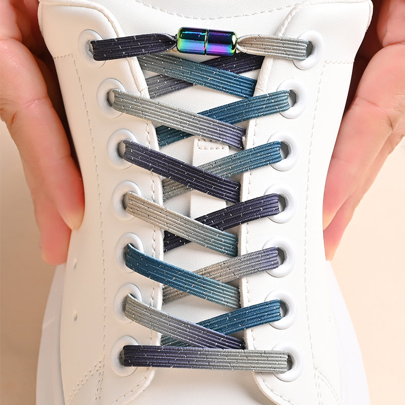 Elastic No Tie Shoe Laces for Sneakers, 1Pair Colorful Buckle Shoelaces with Pearl Light Finish | Fashion Slip-On Laces