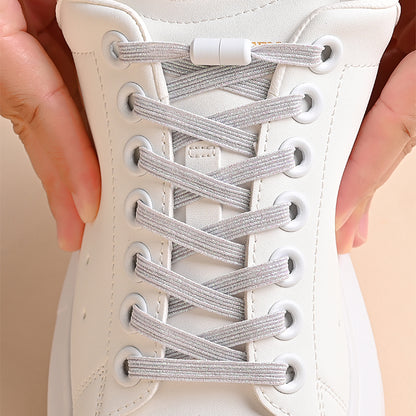 Elastic No Tie Shoe Laces for Sneakers, 1Pair Colorful Buckle Shoelaces with Pearl Light Finish | Fashion Slip-On Laces