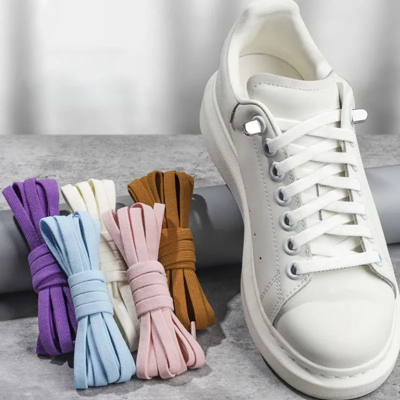 Flat Elastic Shoe Laces No Tie for Sneakers, Quick Shoelace Clips for Kids & Adults, Stretch Lock Laces for Running