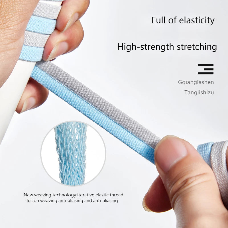 Flat Elastic Shoe Laces No Tie for Sneakers, Quick Shoelace Clips for Kids & Adults, Stretch Lock Laces for Running