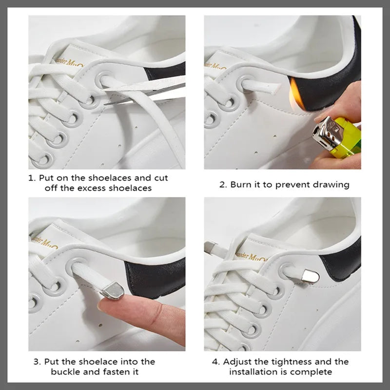 Flat Elastic Shoe Laces No Tie for Sneakers, Quick Shoelace Clips for Kids & Adults, Stretch Lock Laces for Running