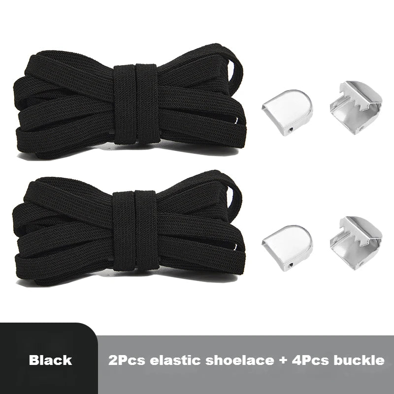 Flat Elastic Shoe Laces No Tie for Sneakers, Quick Shoelace Clips for Kids & Adults, Stretch Lock Laces for Running