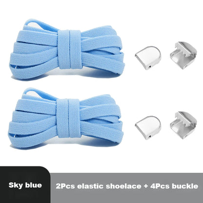 Flat Elastic Shoe Laces No Tie for Sneakers, Quick Shoelace Clips for Kids & Adults, Stretch Lock Laces for Running