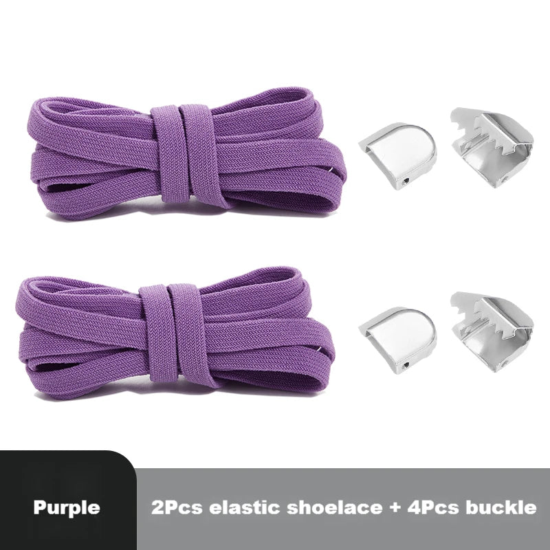 Flat Elastic Shoe Laces No Tie for Sneakers, Quick Shoelace Clips for Kids & Adults, Stretch Lock Laces for Running