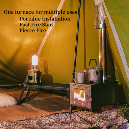 Lightweight Titanium Foldable Tent Stove, Durable Alloy Combustion Portable Charcoal, Wood Burning Outdoor Camping Stove
