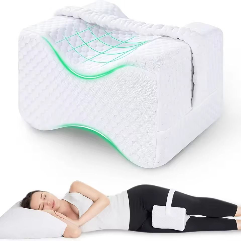 Memory Foam Knee Pillow with Adjustable Strap for Side Sleepers and Hip Pain Relief
